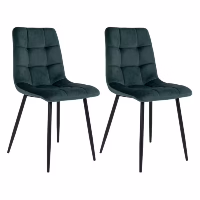 STRIB – Lot de 2 Chaises Velours Vert Foncé et Piétement Acier