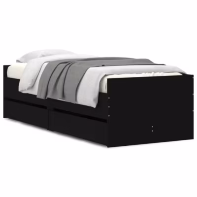 Lit simple, Lit adulte, Cadre de lit avec tiroirs sans matelas noir 90×190 cm