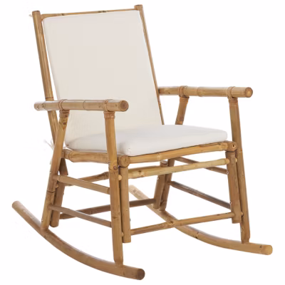 Chaise à bascule en bambou clair et blanc cassé FRIGOLE