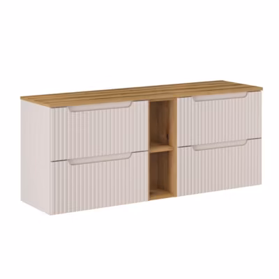 Meuble sous-vasque 140cm 4 tiroirs 2 niches Riva Cachemire et Bois