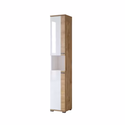Colonne de salle de bain collection BALEA  2 portes et 1 niche, coloris blanc et chene