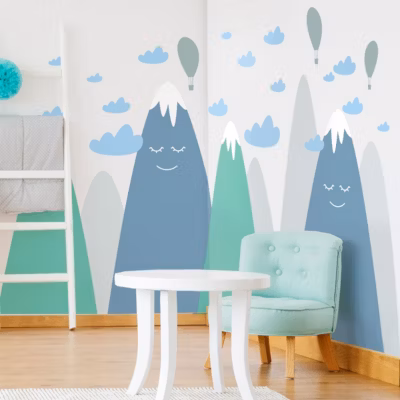 Stickers muraux enfants – Décoration chambre bébé – Autocollant Sticker mural géant enfant montagnes scandinaves ASUKA – 40x60cm