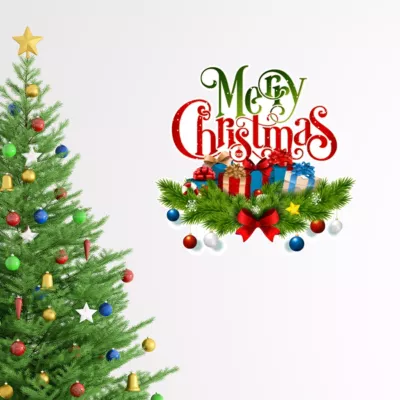 Sticker Noël les cadeaux de Noël Merry Christmas – Autocollants stickers adhésifs noël – décoration fêtes – 40x40cm