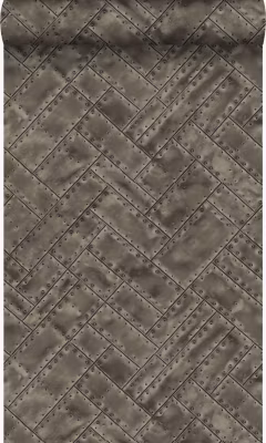 Origin Wallcoverings papier peint plaques en métal avec rivets en arête de poisson marron 53 cm x 10.05 m