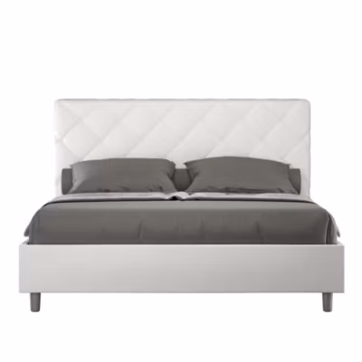 Lit coffre capitonné simili cuir blanc Priya 160×210