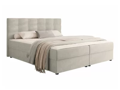Lit continental Memphis 115, Double, Brun clair, Tissu, Disponible