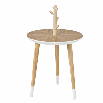 Table d&rsquo;appoint de café ronde design avec support à tasses – 3 pieds – Blanc – FBT38-WN