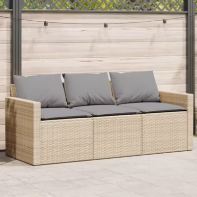ZMH Canapé De Jardin Avec Coussins 3 Places Beige Résine Tressée