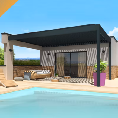 Pergola bioclimatique SPINELLE 4,50×3,062 M Double vérin à Télécommande (Gris anthracite RAL7016)