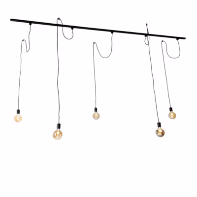 Système d&rsquo;éclairage sur rail moderne avec 5 suspensions noires monophasées – Iconic Cavalux