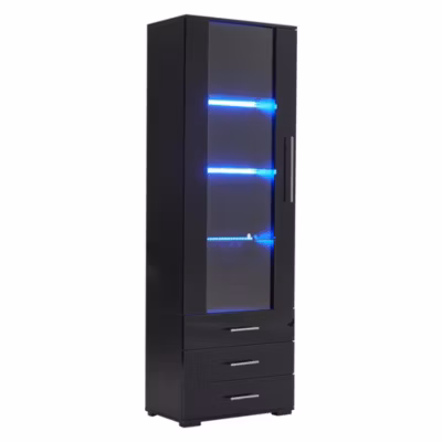Vitrine haute noire éclairage LED grande porte 3 titoirs