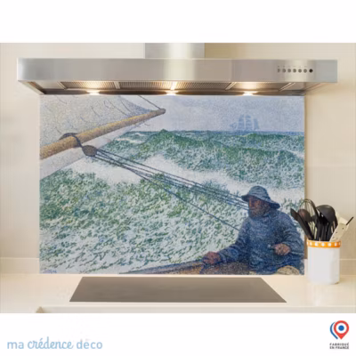 Crédence cuisine fond de hotte Théo Van Rysselberghe, L&rsquo;homme à la barre – Verre trempé – L 70 cm x H 60 cm – MaCrédenceDéco