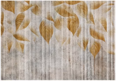 Papier Peint Feuilles Beige Béton Intissé Panoramique 350×250 cm – Colle Inclus – Chambre et Salon – Moderne Papier Peint