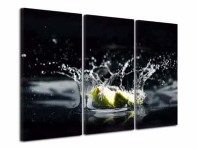 DECLINA, Tableau toile imprimée, déco cuisine, Tableau triptyque Citron Vert, 120×80 cm