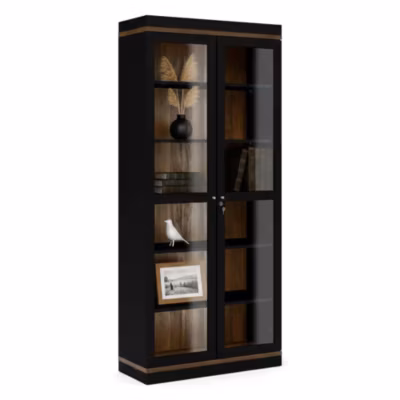 Vitrine Axinte, Buffet d&rsquo;exposition, Vitrine polyvalente, Buffet de salon, 89×36 h200 cm, Noir et Noyer