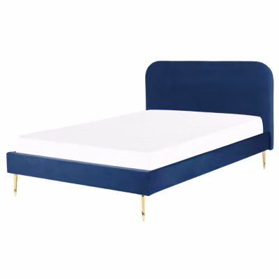 Lit avec sommier Velours FLAYAT 140 x 200 cm Bleu marine