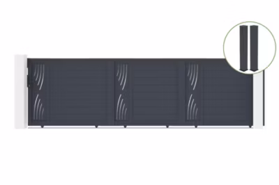 Portail coulissant 5m VELETA H.140cm alu + 2 poteaux EIFEL 20x20cm H.166cm GRIS