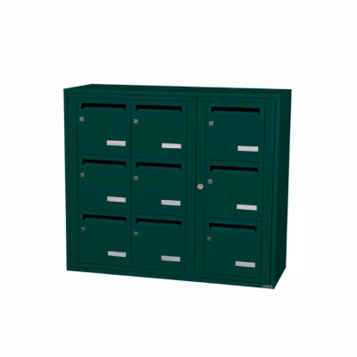 Bloc collectif leabox.com, 3×3, grade 3, simple face, Intérieur, fixation murale, Vert mousse RAL 6005 finition brillante