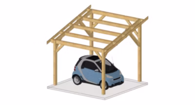 Carport monopente 400cmx500cm Bois DOUGLAS Français label PEFC (Charpente – Auvent – Abri voiture) surface 20 m²