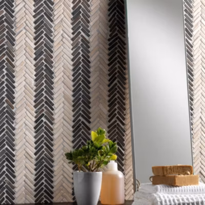 Mosaique de marbre Petit Chevron Gris Clair Et Gris Foncé – vendu par plaque de 35×26 cm –