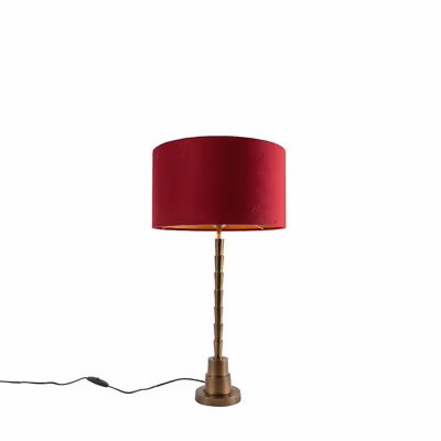 Lampe de table Art déco en bronze avec abat-jour en velours rouge 35 cm – Pisos