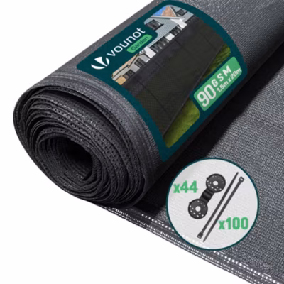 Brise vue occultant en HDPE 90g/m² 1.5x20m avec attaches de fixation anthracite VOUNOT