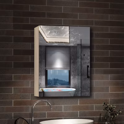 Armoire de Toilette Mural avec Miroir et Rangement – Moderne, Chêne, 60×70 cm, AICA Sanitaire
