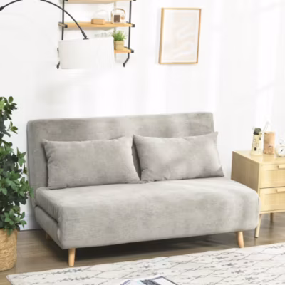 Canapé-lit pliant en velours gris, avec dossier réglable et coussins de dossier, design moderne et compact