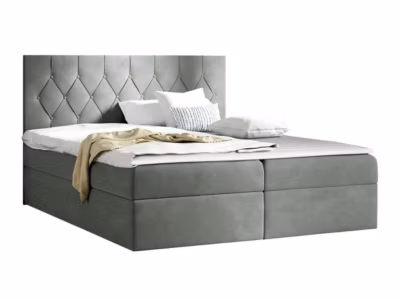 Lit continental Baltimore 159, Double, Gris, Tissu, Disponible