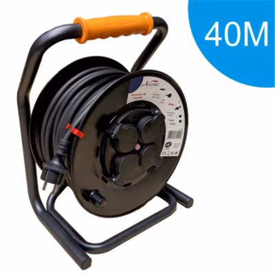 Enrouleur PRO de chantier 3G2.5 40m IP44 platine fixe (anti twist) – câble H07RN-F- 4 prises 16A – garantie 2 ans
