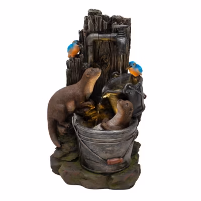 Fontaine de Jardin Otter Oasis Avec Éclairage LED Blanc Chaud & Brosse à Nettoyage