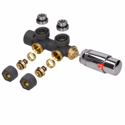 Kit de Raccordement Robinetterie à Clapet Multibloc, Anthracite, Forme d&rsquo;Angle, Tête Thermostatique, pour Radiateur