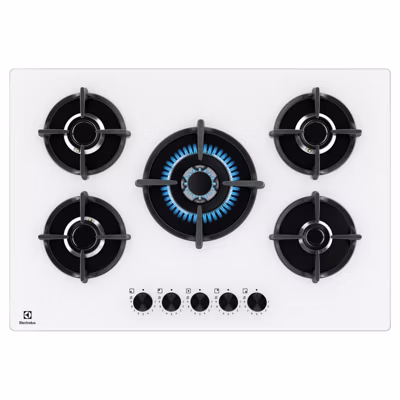 Table de cuisson gaz encastrable 74 cm Electrolux 5 foyers verre blanc