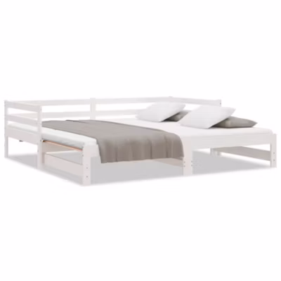 Lit adulte, Lit coulissant, Lit extensible sans matelas blanc 90×190 cm