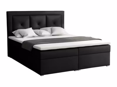 Lit continental Pomona 113, Double, Noir, Tissu, Disponible