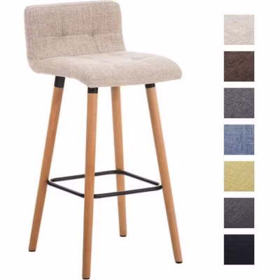 Tabouret de bar Lincoln CLP tissu crème bois hêtre 75 cm