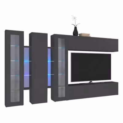 Système mural Atta, meuble TV 5 portes, meuble de salon polyvalent, 100% Made in Italy, 340x30h180 cm, Anthracite