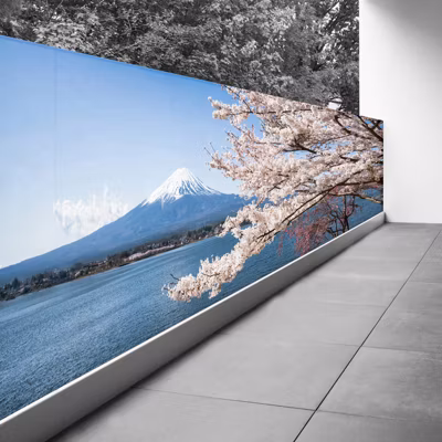 Brise vue Trompe l&rsquo;oeil – 110×305 cm – Le Mont Fuji au bord de l&rsquo;eau 3617689694566