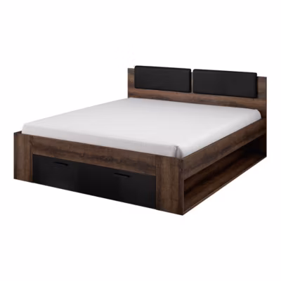 Lit adulte 160×200 avec tiroirs intégrés – Collection FLOYD. Coloris chene foncé et noir