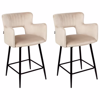 Lot de 2 chaises de bar SANILAC Velours Taupe