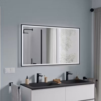 Miroir rectangulaire salle de bain LED 70x120cm(HxL) cadre noir, antibuée, lumière réglable, capteur de mouvement, VARO FRAME