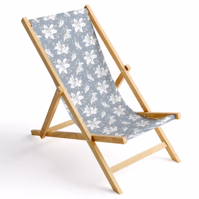 Transat de jardin Ferocity en bois pliant Fleurs bleues 1 pièce
