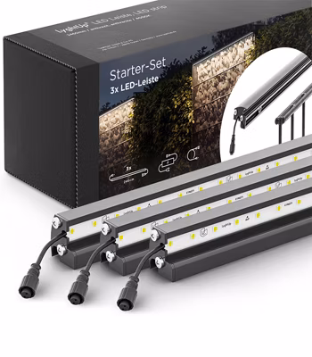 Set d&rsquo;éclairage pour clôture en métal/gabion  : 3x Barettes LED de Lg. 2460 m/m Anthracite,  1 tranformateur EU, 1 prolongateur