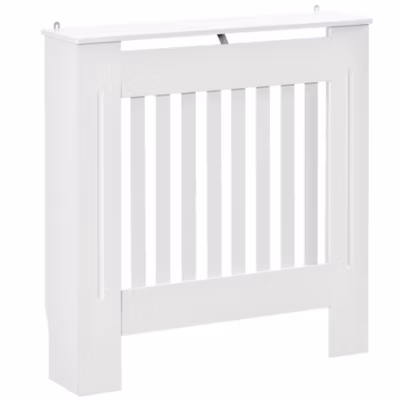Cache-radiateur design panneau – grille d&rsquo;aération verticale à lattes – dim. 78L x 19l x 81H cm – MDF blanc