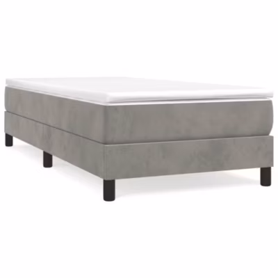 Lit simple, Lit adulte, Cadre de lit à ressorts gris clair 90×190 cm velours