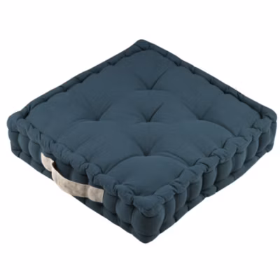 Coussin de sol 45x45x10 cm Duo cobalt lin 100% coton
