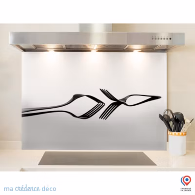 Crédence cuisine fond de hotte Couverts 3 – Verre trempé – L 90 cm x H 60 cm – MaCrédenceDéco