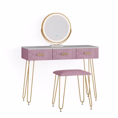 Vicco Coiffeuse Rose 100cm avec éclairage LED et tabouret
