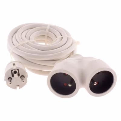 Prolongateur Bi tête 3G1,5mm² – Blanc 3m – 1 prise mâle + 2 prises Femelle – Blanc – Zenitech