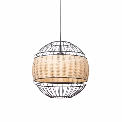 Suspension orientale noire avec rotin 38 cm – Emir